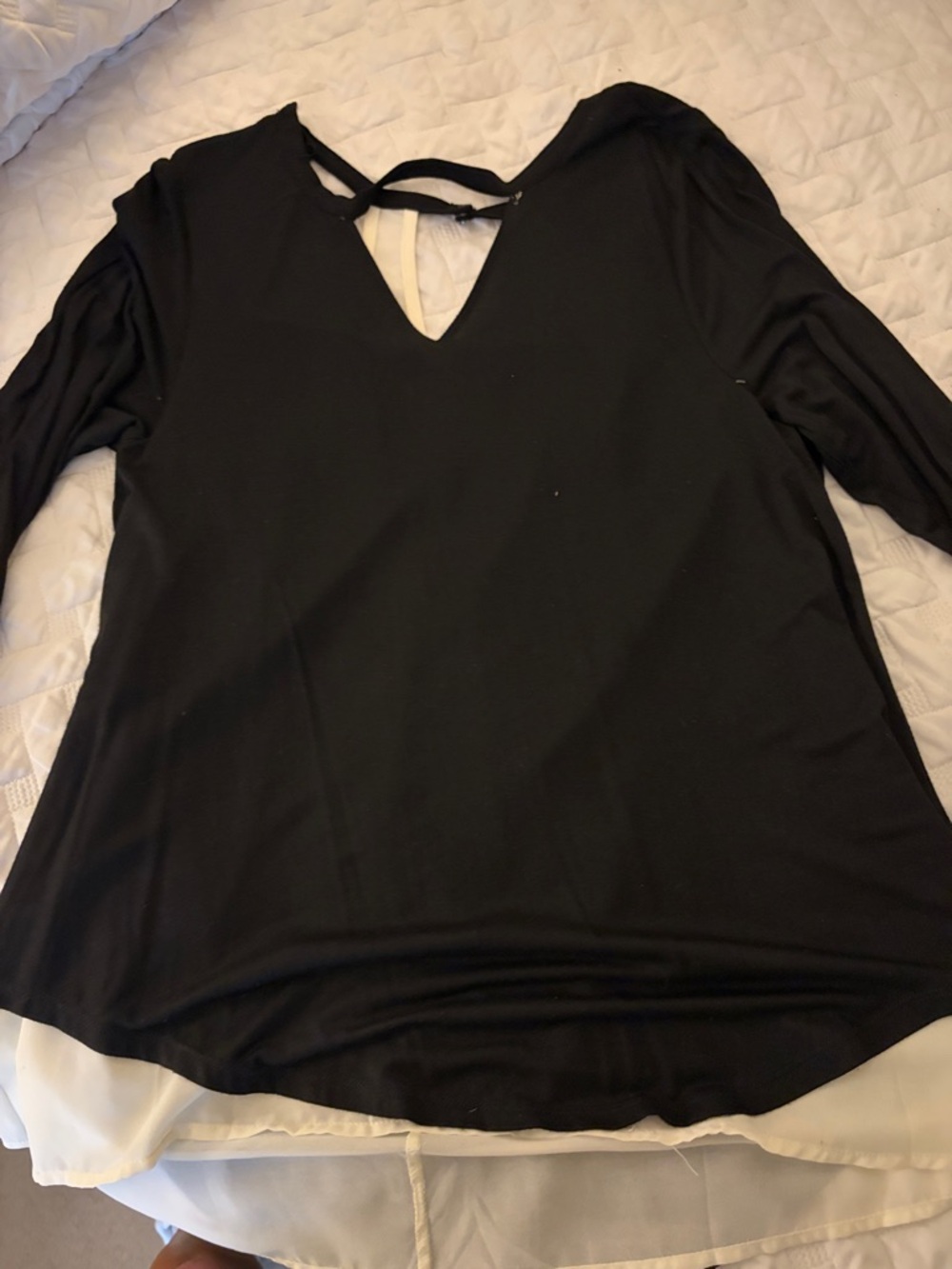 entro Black Layered V-Neck Blouse with White Hem